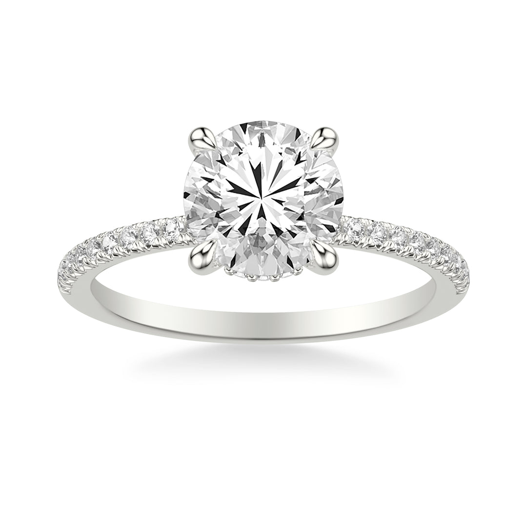 Classic Engagement Ring with Hidden Halo and Claw Prongs with Diamond Shank.  Center Stone is not included.