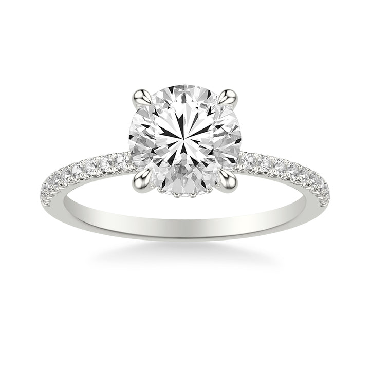 Classic Engagement Ring with Hidden Halo and Claw Prongs with Diamond Shank.  Center Stone is not included.