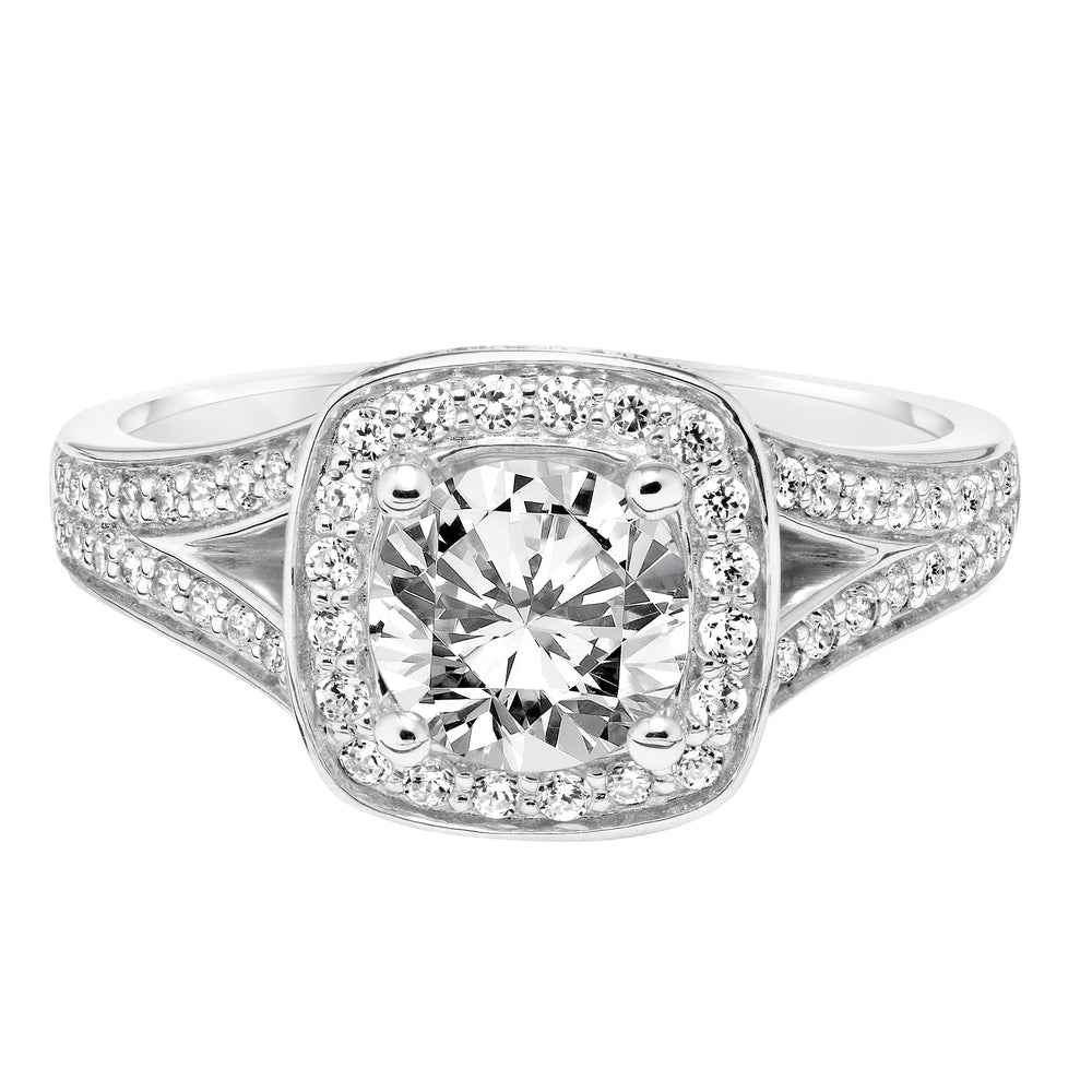 Classic Diamond Halo with Split Shank Engagement Ring.  Center Stone is not included.