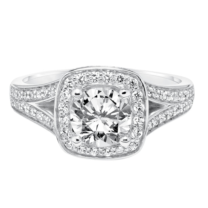 Classic Diamond Halo with Split Shank Engagement Ring.  Center Stone is not included.