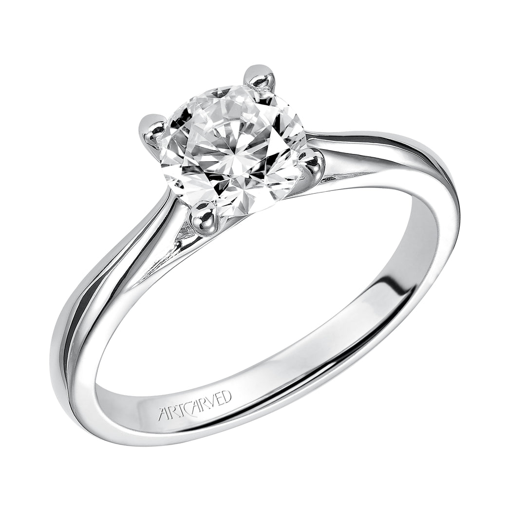 Classic Solitaire Engagement Ring with Polished Band.  Center Stone is not included.