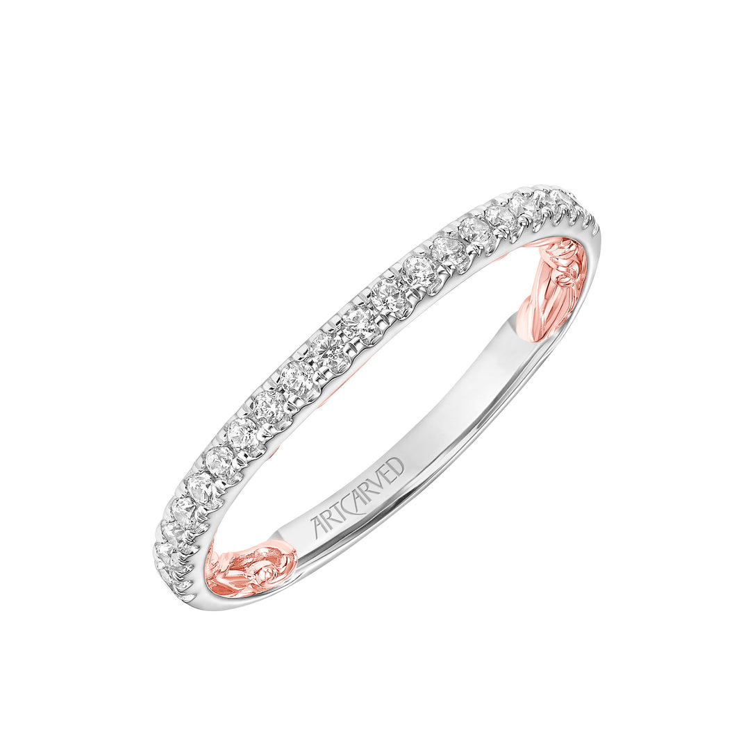 Lyric Diamond Wedding Band with Inner Carved details