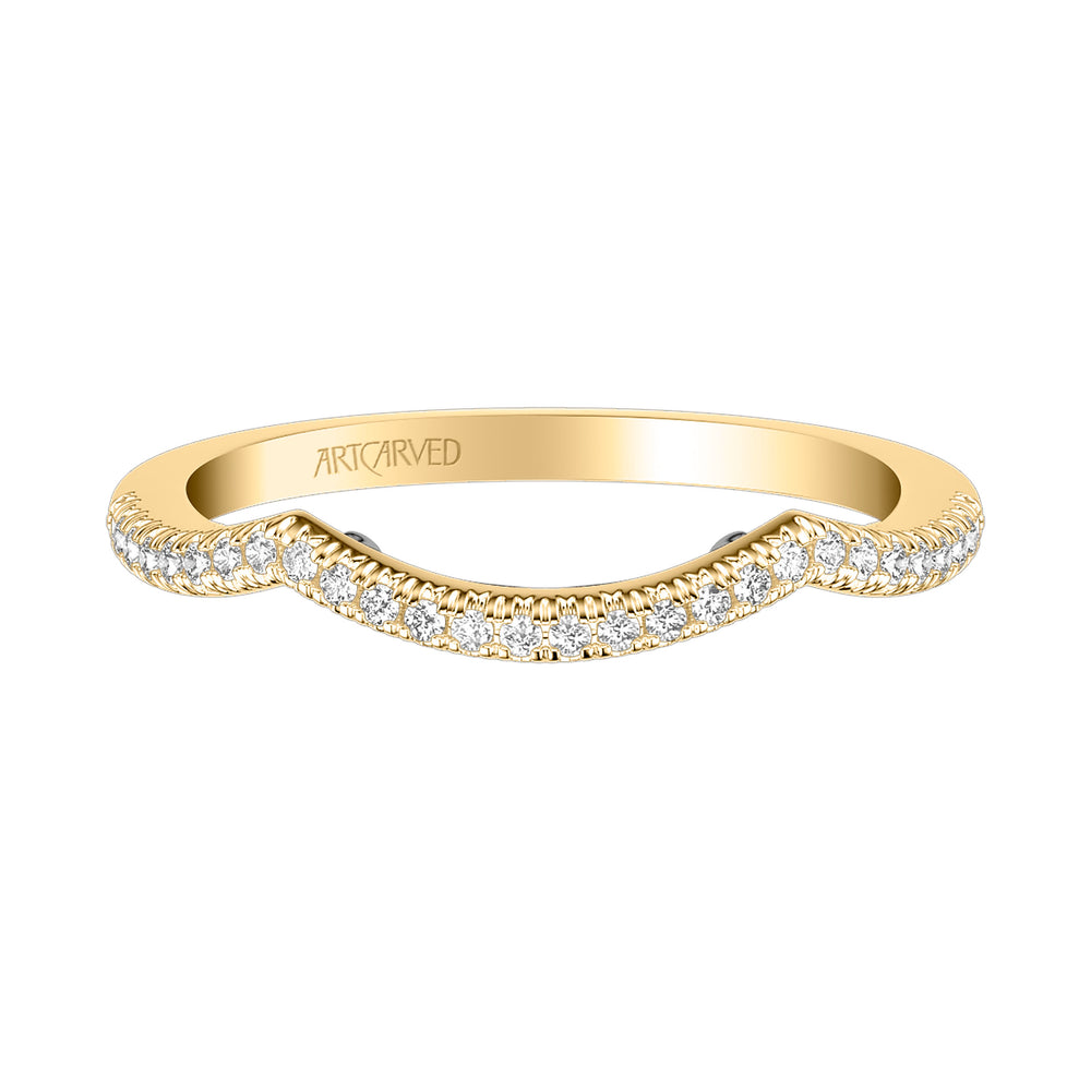 Lyric Curved Diamond Wedding Band with Inner Carved details