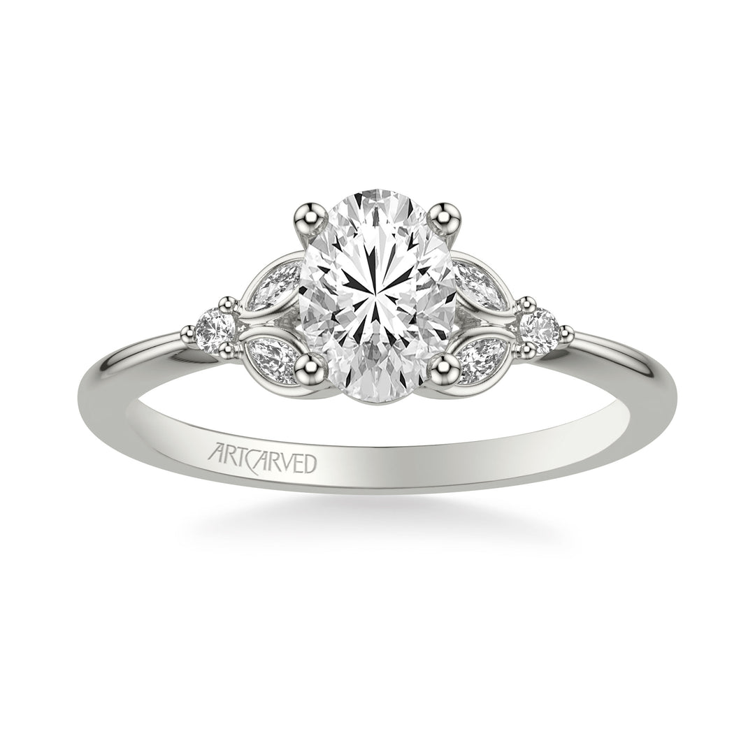 31-V1031EVW-E.01 - ARTCARVED - Floral Engagement Ring with Bezel Set Marquise Diamond Petal Accents and Polished Shank