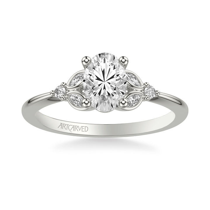 31-V1031EVW-E.01 - ARTCARVED - Floral Engagement Ring with Bezel Set Marquise Diamond Petal Accents and Polished Shank