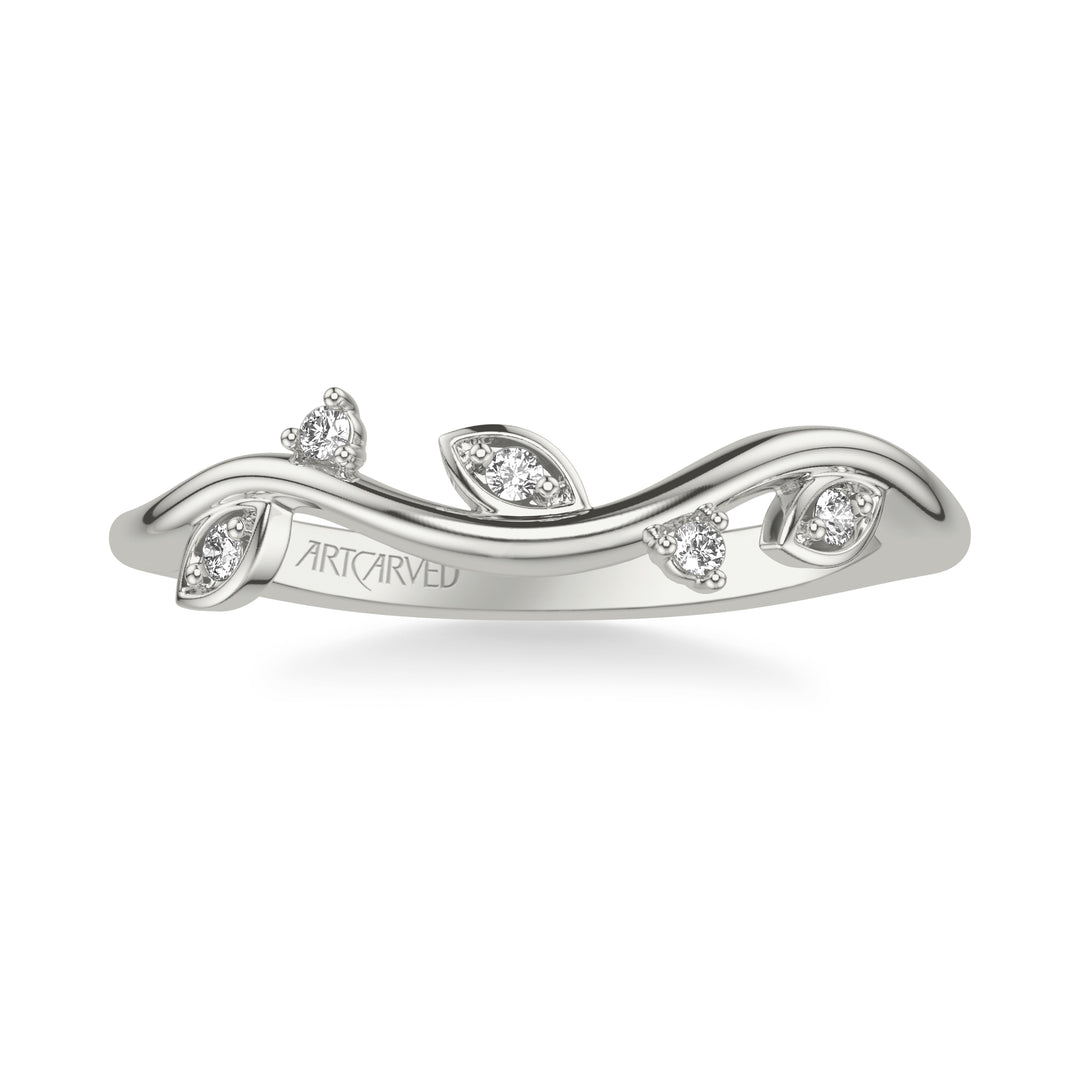 31-V1036W-L.00 - ARTCARVED - Floral Curved Wedding Band with Diamond Petal Accents and Floating Diamonds