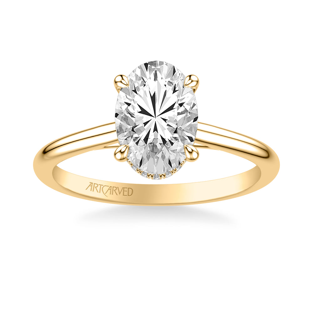 Classic Solitaire Engagement Ring with Floating Hidden Halo and Polished Shank.  Center Stone is not included.
