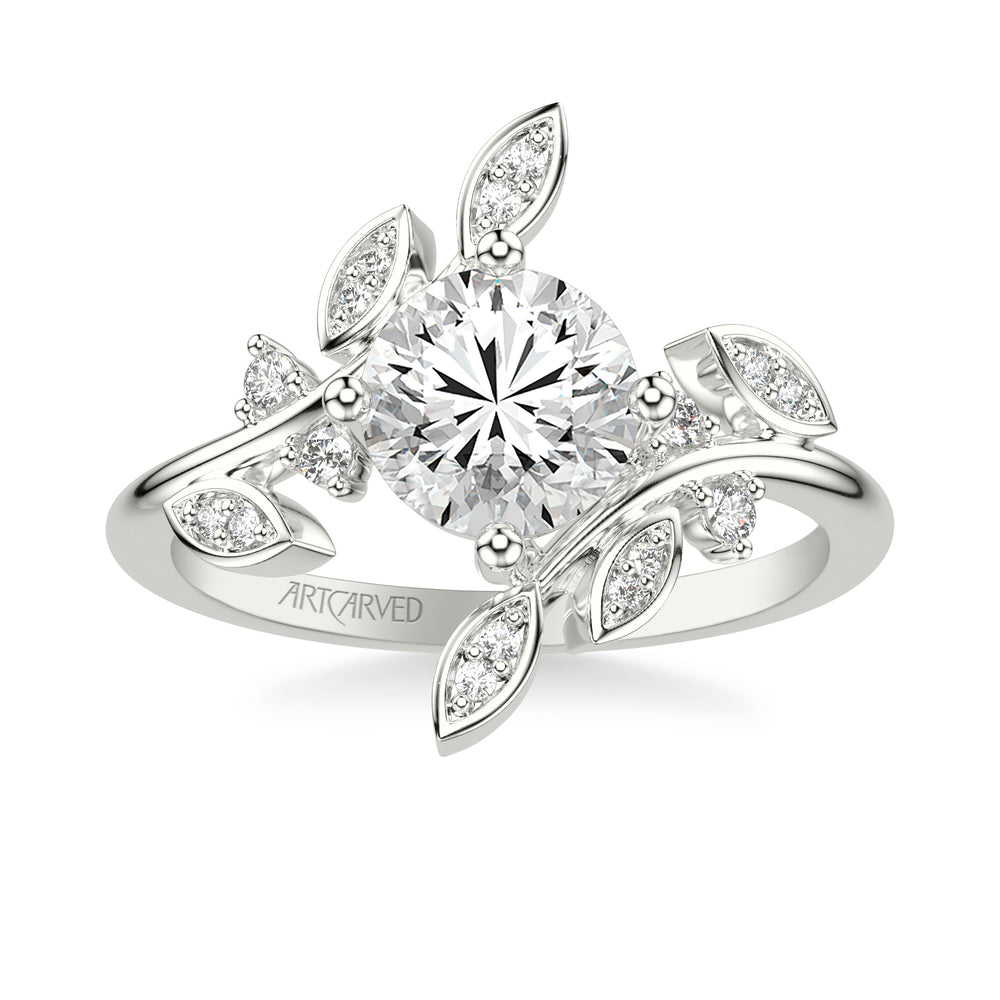31-V1068IRW-E.01 - ARTCARVED - Floral Engagement Ring with Bypass Diamond Petals and Floating Diamond Accents