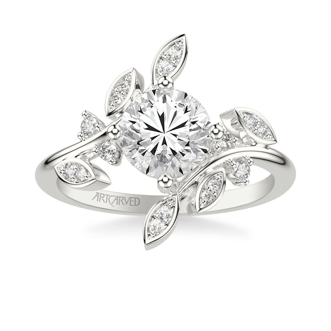 31-V1068IRW-E.01 - ARTCARVED - Floral Engagement Ring with Bypass Diamond Petals and Floating Diamond Accents