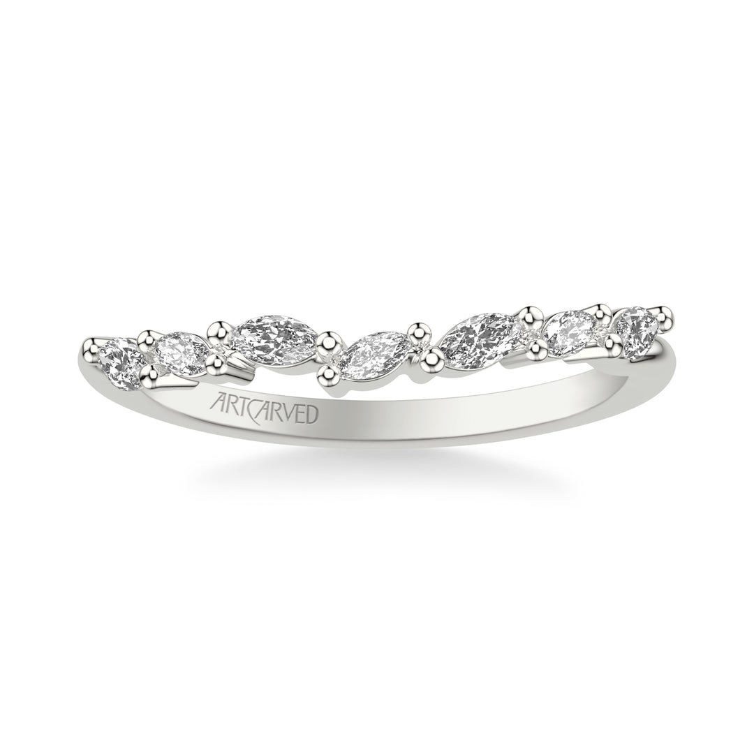 31-V1072W-L.00 - ARTCARVED - Floral Curved Wedding Band with Prong Set Marquise Diamonds