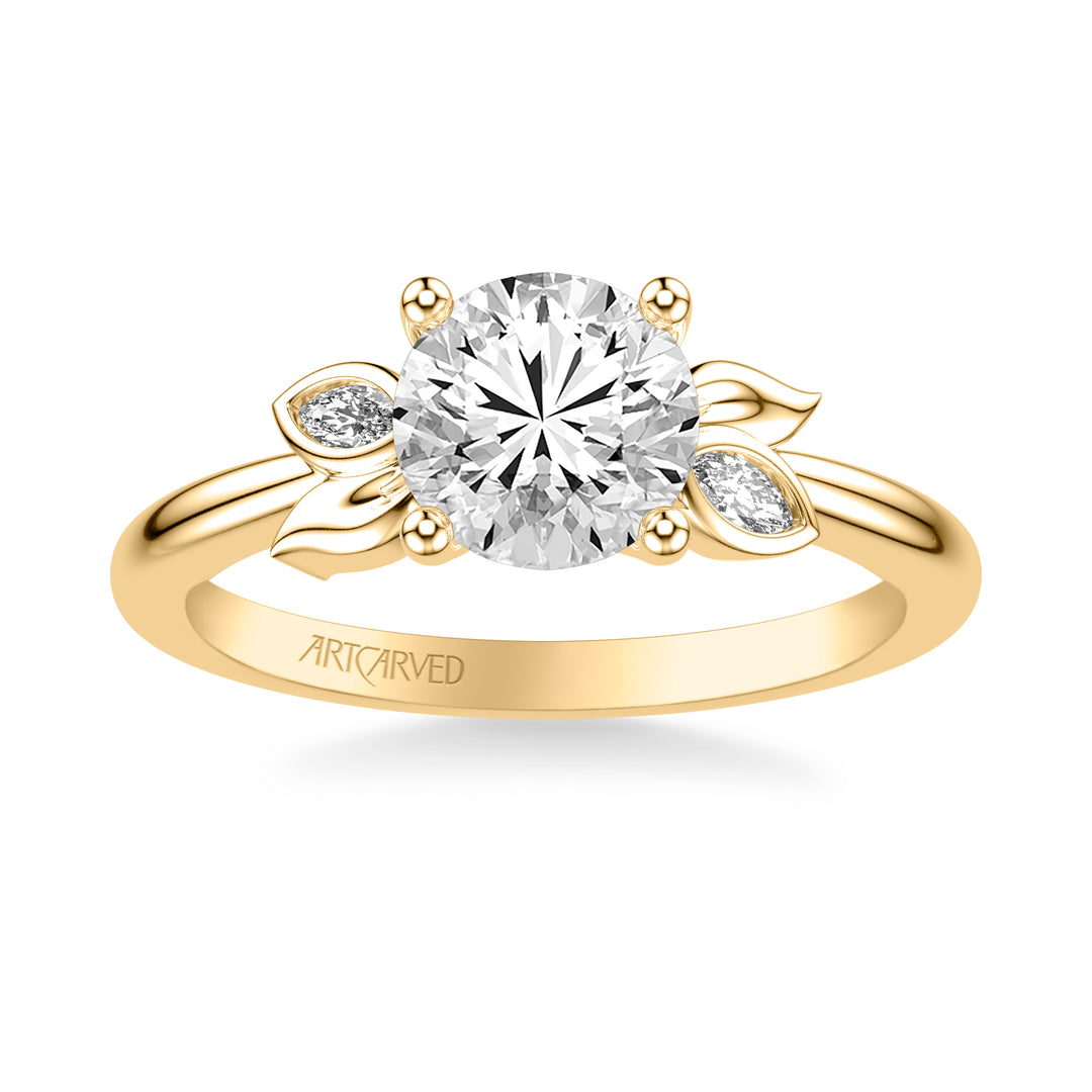 31-V1080GRY-E.00 - ARTCARVED - Floral Engagement Ring with Overlapping Bezel Set Marquise Diamond and Polished Petals with Polished Shank