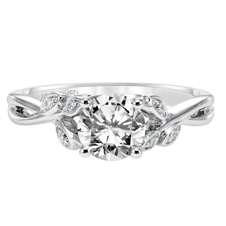 31-V317ECW-E.01 - ARTCARVED - Floral Engagement Ring with Hidden Diamond Petal Accents and Polished Bypass Shank