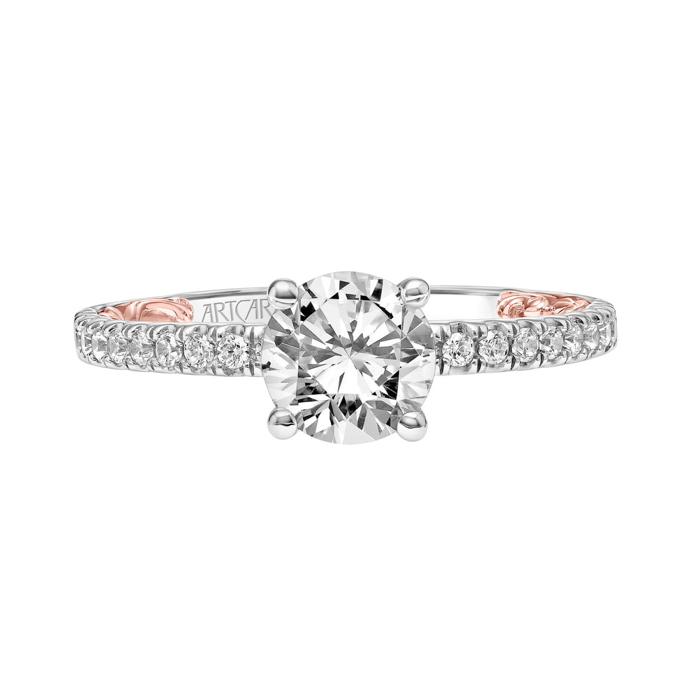 Lyric Engagement Ring with Diamond Collar and Inner Carved details and Diamond Shank.  Center Stone is not included.