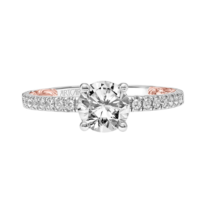 Lyric Engagement Ring with Diamond Collar and Inner Carved details and Diamond Shank.  Center Stone is not included.