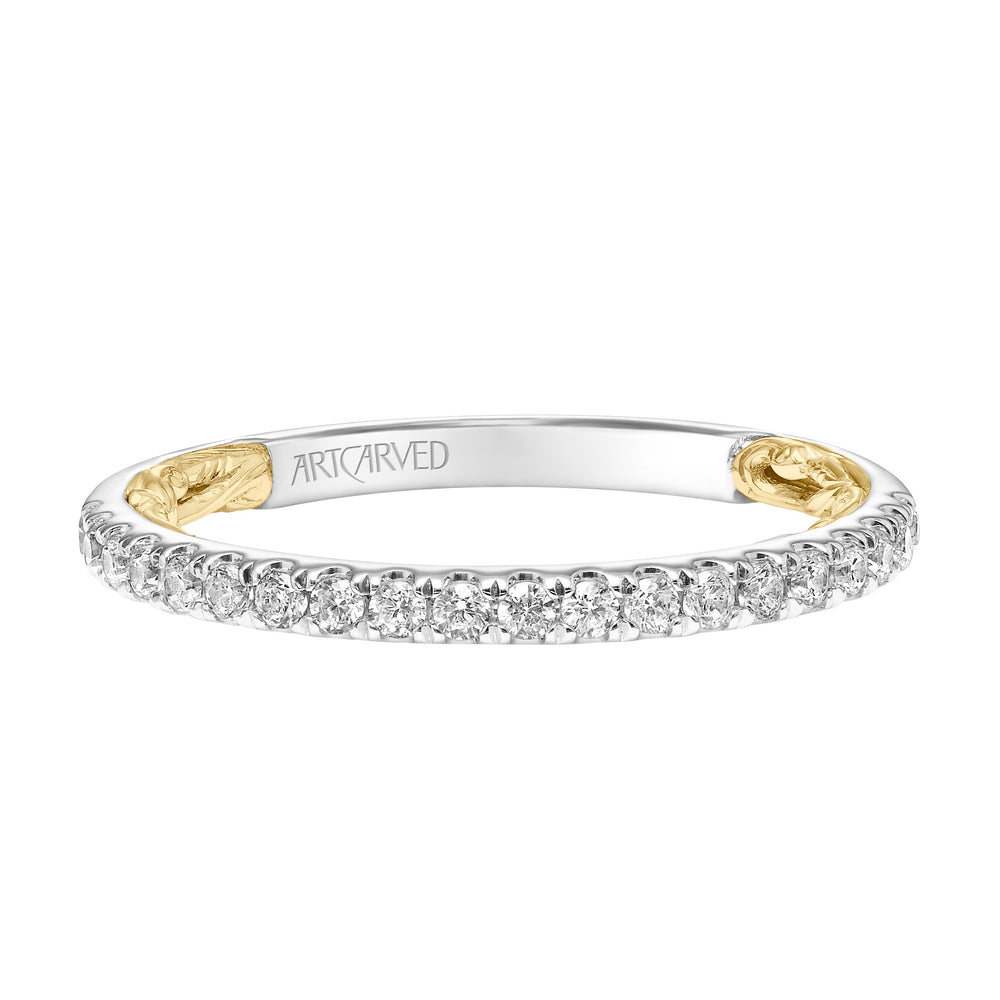 Lyric Diamond Wedding Band with Inner Carved details