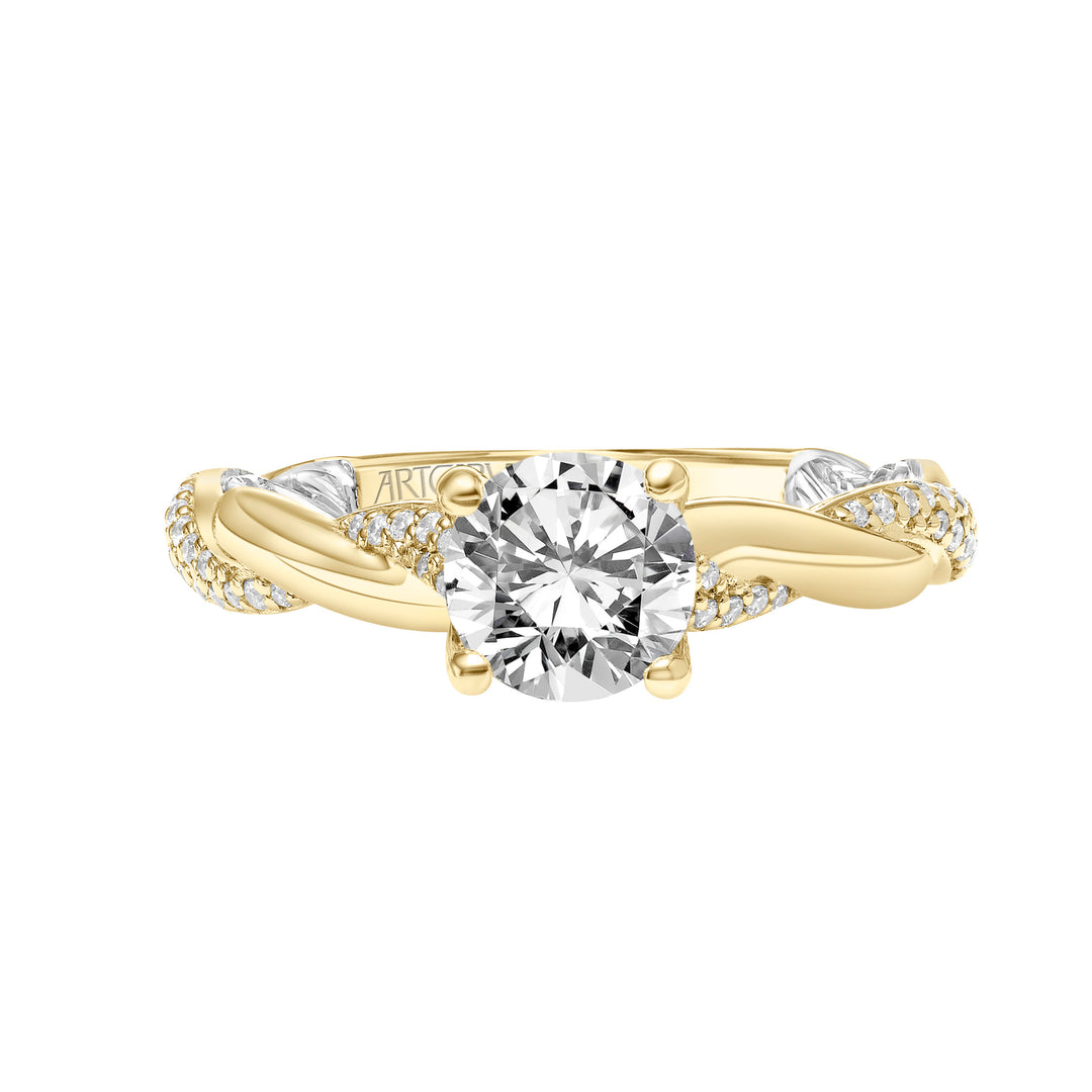 31-V920ERYW-E.01 - ARTCARVED - Lyric Engagement Ring with Diamond Accent basket and Inner Carved details with Alternating Diamond and Polish Twist Shank