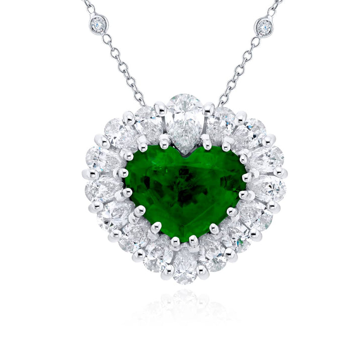 Platinum Heart-Shaped Emerald and Diamond Certified Pendant