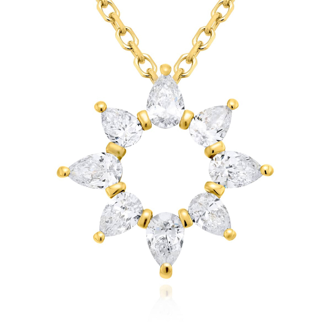 18K Yellow Gold Pear-Shaped Diamond Circle Pendant