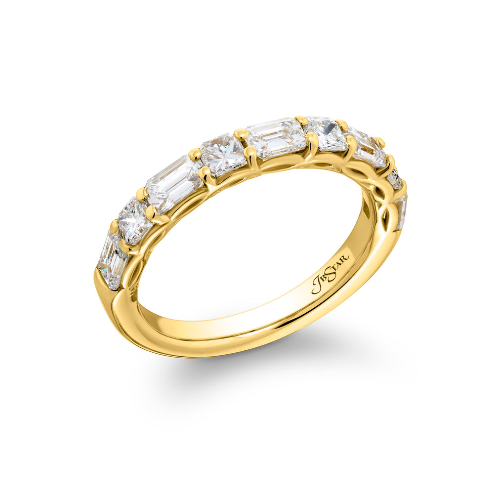 18K Yellow Gold Emerald-Cut and Radiant-Cut Diamond East-West Band