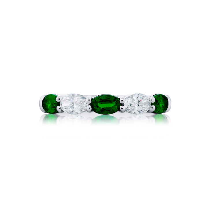 Platinum Oval Emerald and Diamond East-West Band
