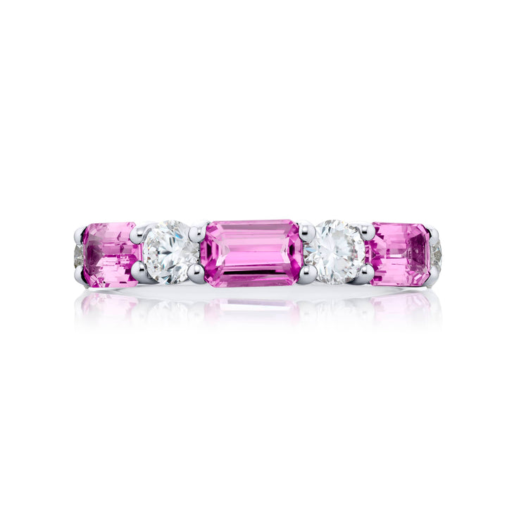 Platinum Emerald-Cut Pink Sapphire East-West Band