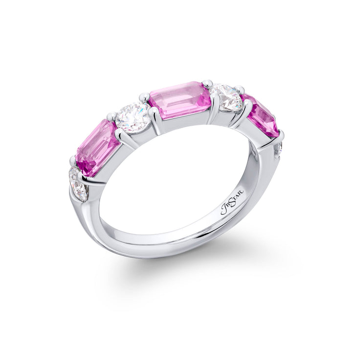 Platinum Emerald-Cut Pink Sapphire East-West Band