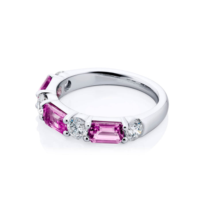 Platinum Emerald-Cut Pink Sapphire East-West Band