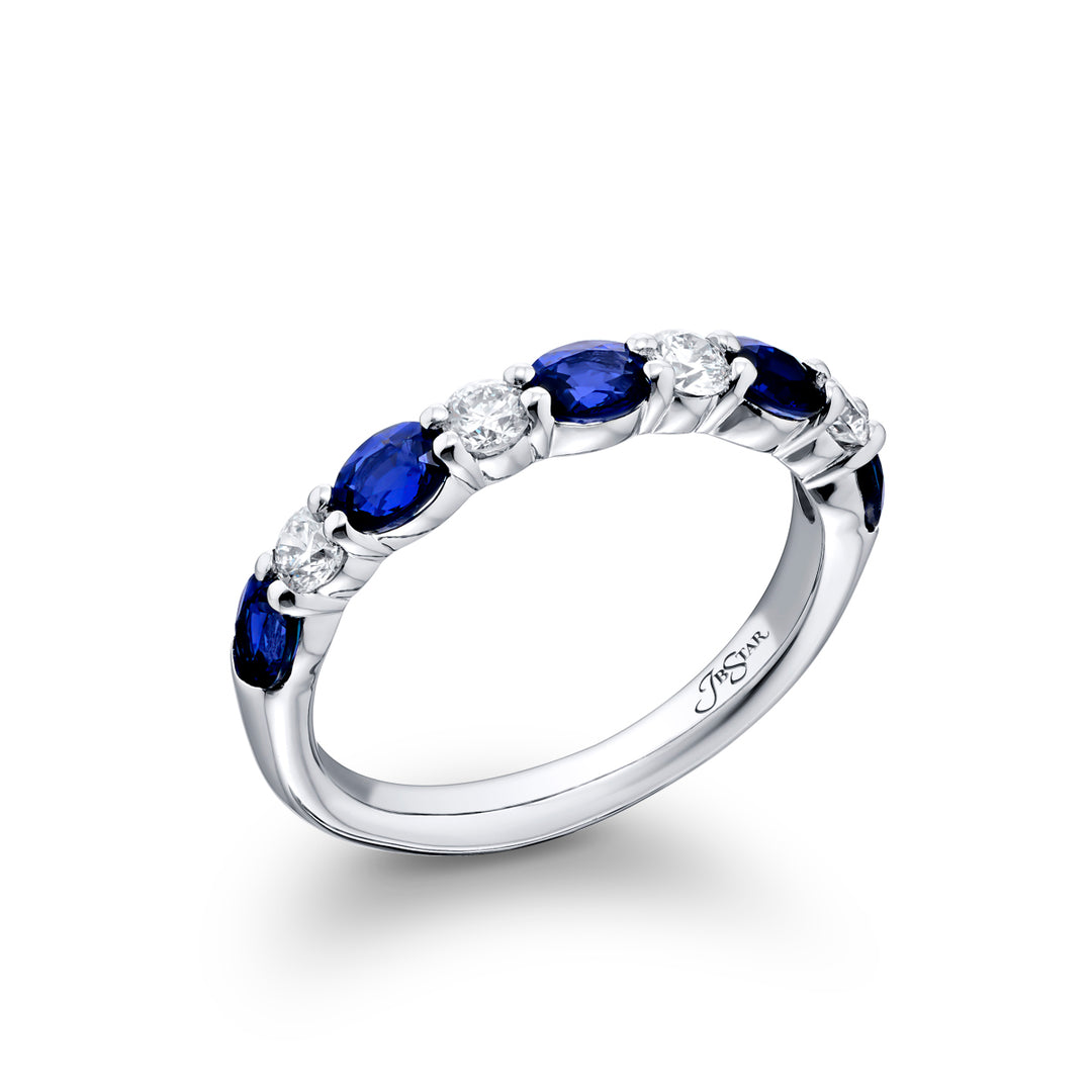 Platinum Oval Sapphire & Diamond East-West Band
