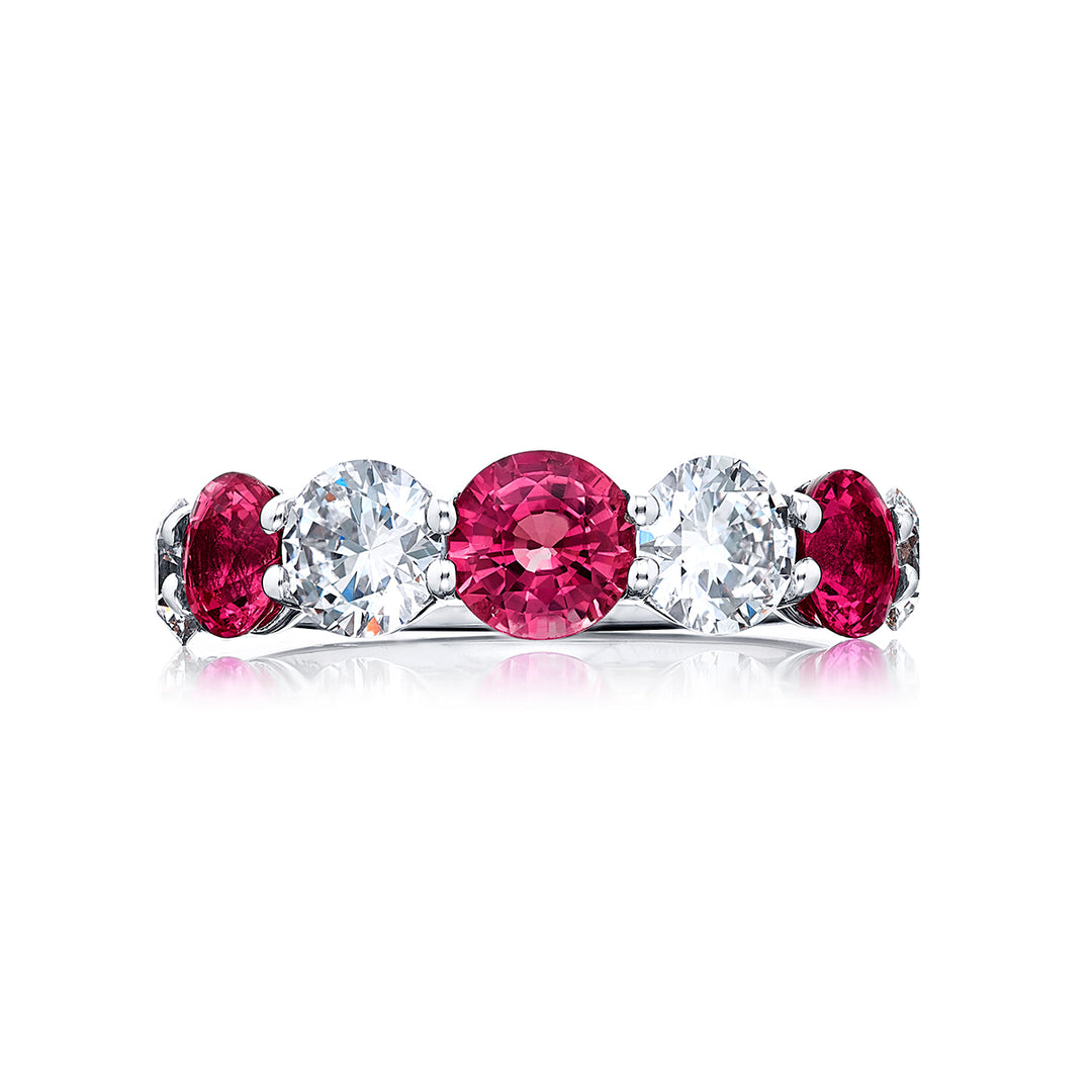 Classic Single-Row Pink Sapphire and Diamond Band in Platinum