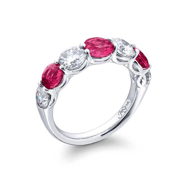 Classic Single-Row Pink Sapphire and Diamond Band in Platinum