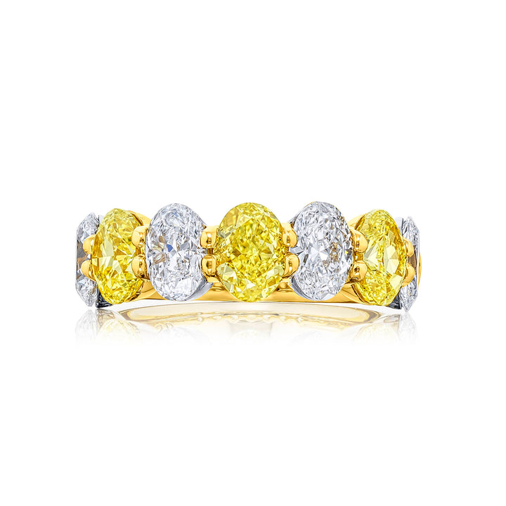 Classic Single-Row Fancy Yellow and White Oval Diamond Band in Platinum and 18K Yellow Gold
