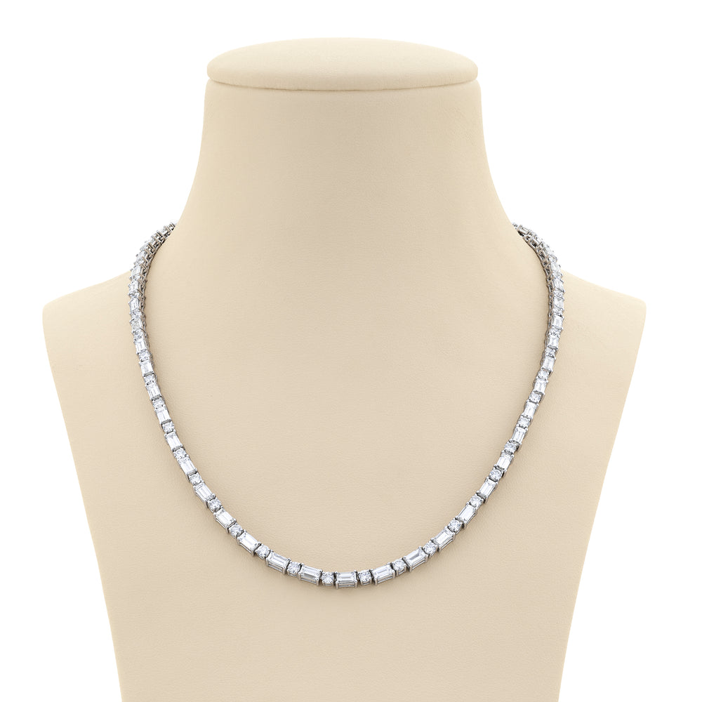 Platinum Straight Baguette and Round Diamond Necklace