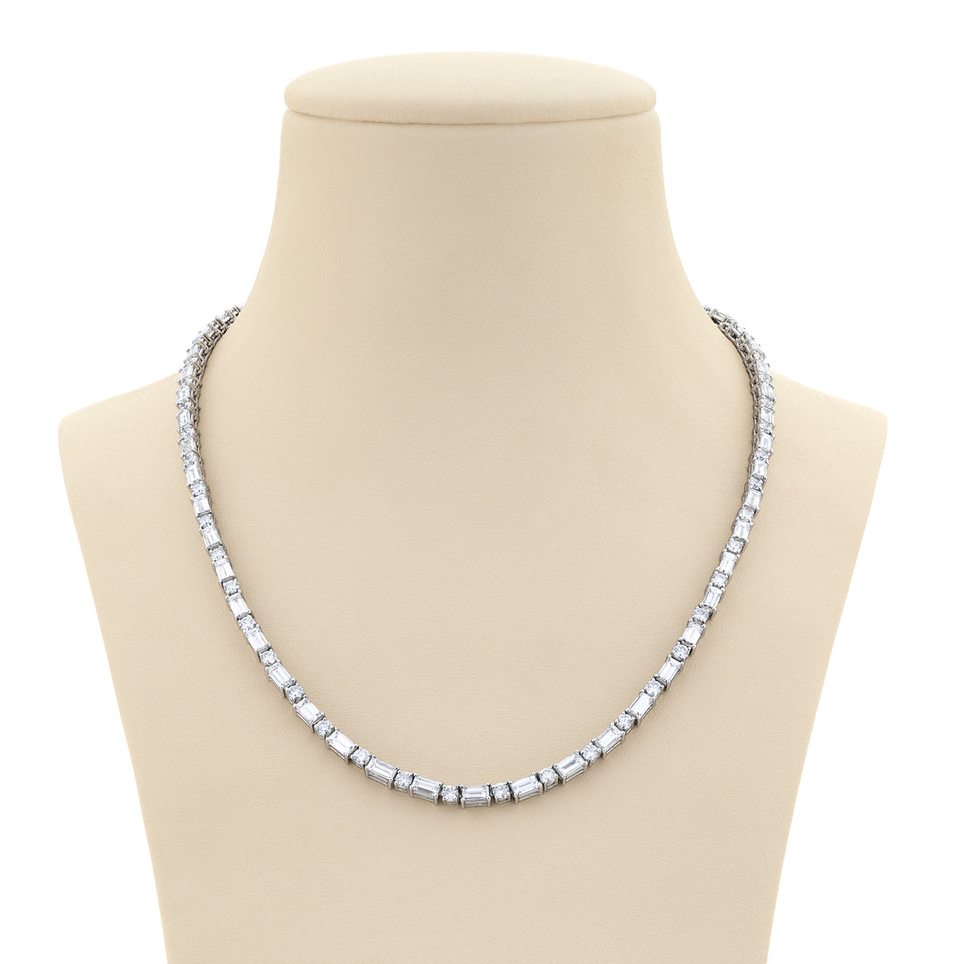 Platinum Straight Baguette and Round Diamond Necklace