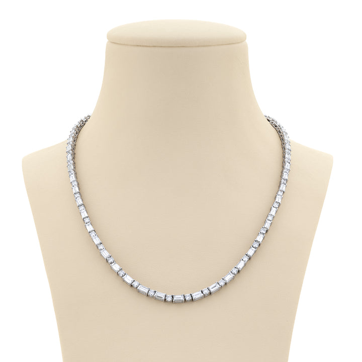 Platinum Straight Baguette and Round Diamond Necklace