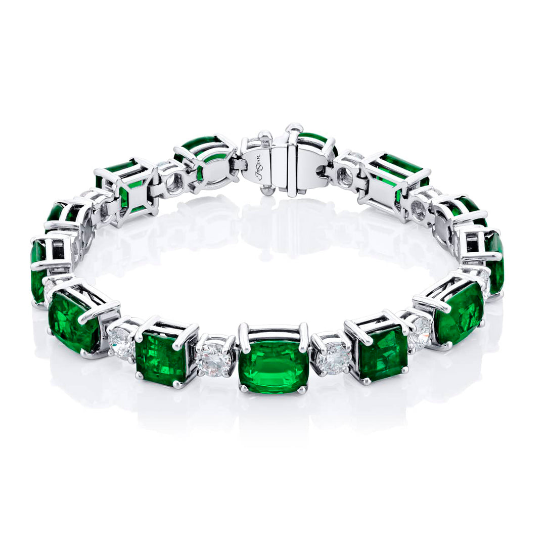 Platinum Emerald-Cut Oval and Cushion-Cut Emerald Bracelet