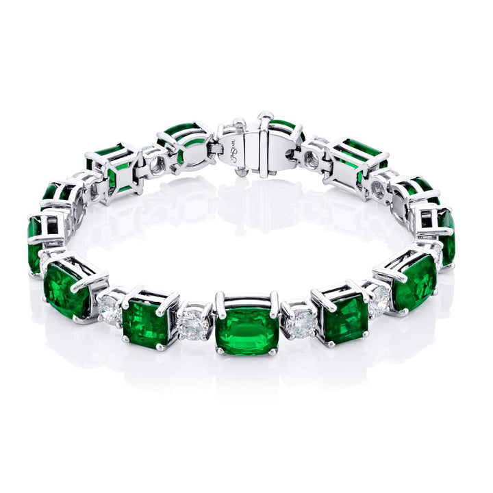 Platinum Emerald-Cut Oval and Cushion-Cut Emerald Bracelet
