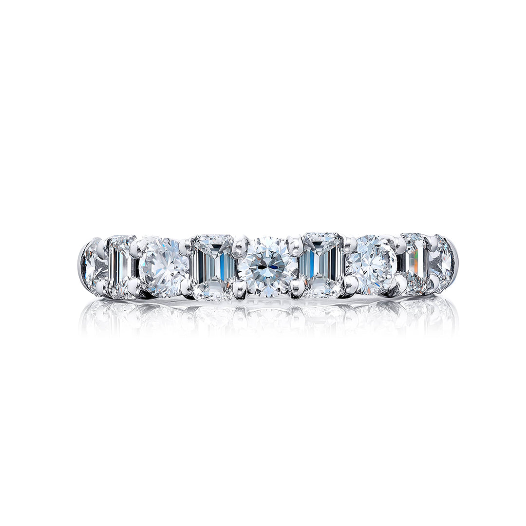 Platinum Emerald-Cut and Round Diamond Single-Row Band