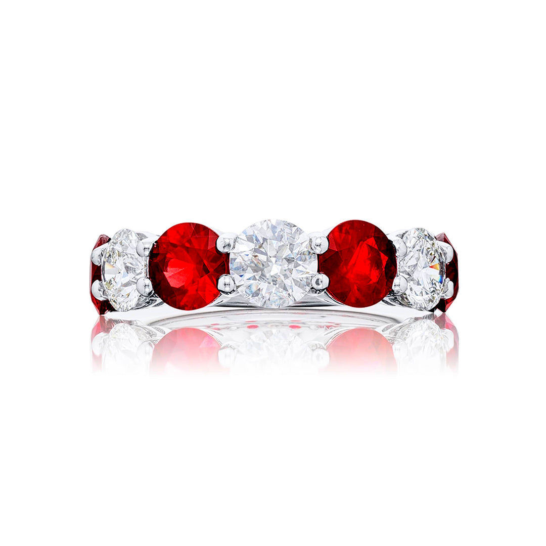Classic Single-Row Ruby and Diamond Band in Pure Platinum