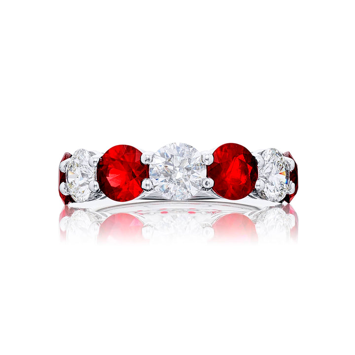 Classic Single-Row Ruby and Diamond Band in Pure Platinum