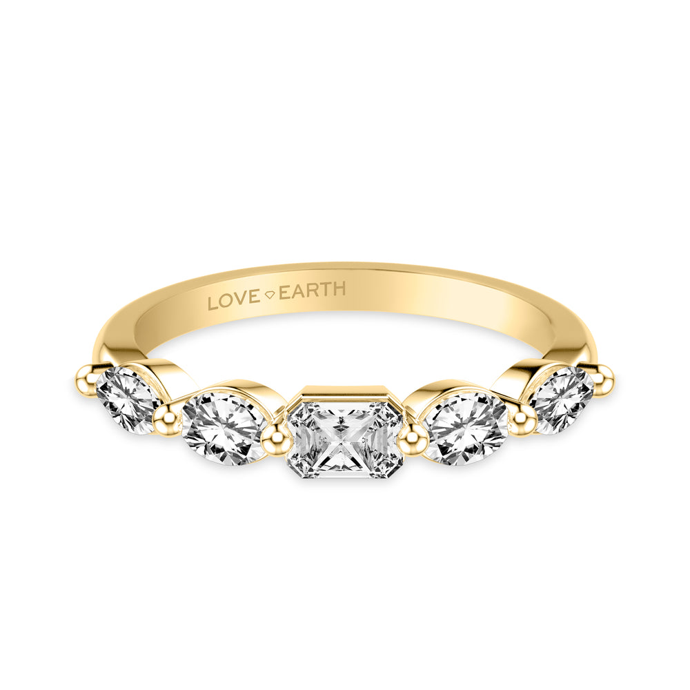 Lab-Created Diamond East/West Oval and Emerald Five-Stone Ring