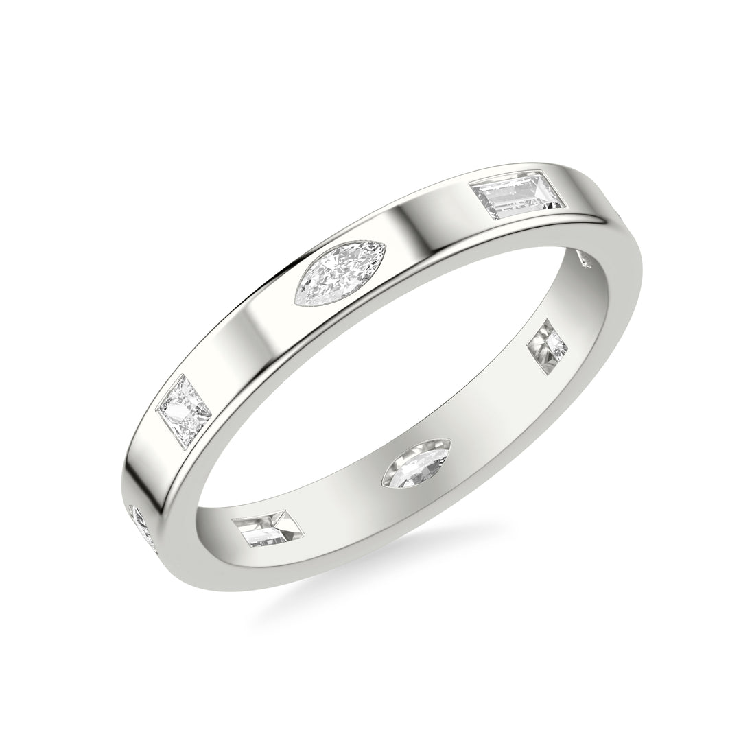 Contemporary Stackable with Bezel Set Princess and Marquise and Baguette Diamonds with Polished Band