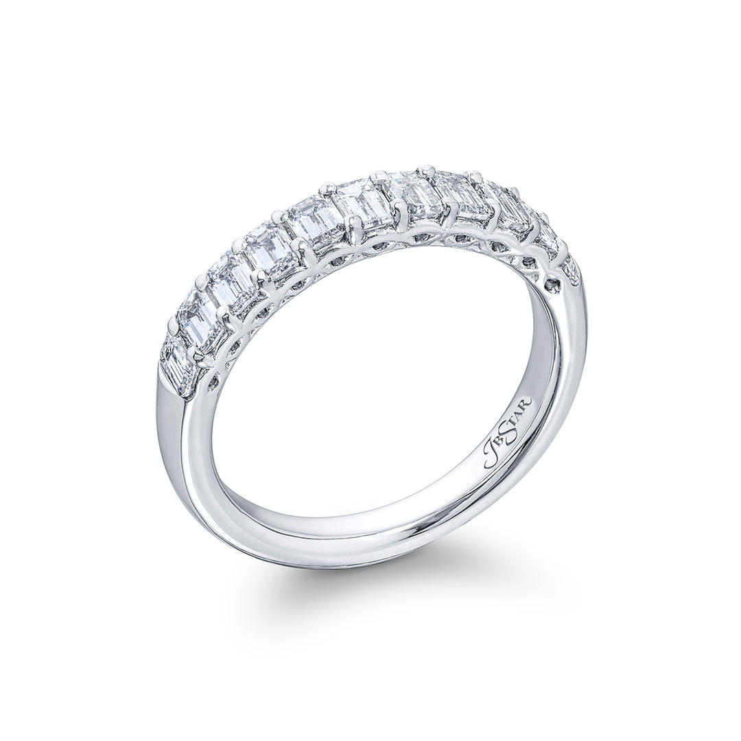 Elegance Elevated: Our stunning 1.10 ctw. Diamond Band. These eleven beautiful emerald-cut diamonds are handcrafted in pure platinum.