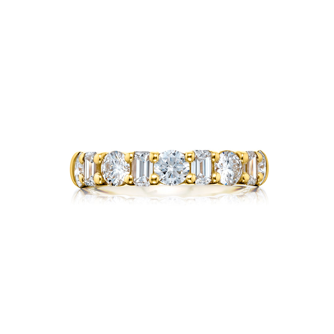 18K Yellow Gold Emerald-Cut and Round Diamond Band