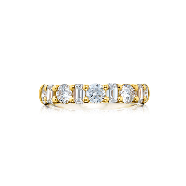 18K Yellow Gold Emerald-Cut and Round Diamond Band