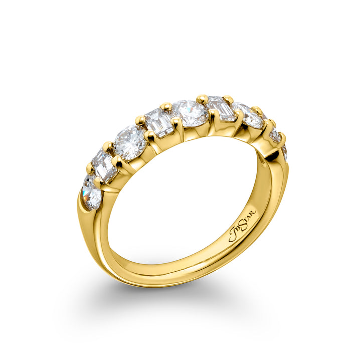 18K Yellow Gold Emerald-Cut and Round Diamond Band