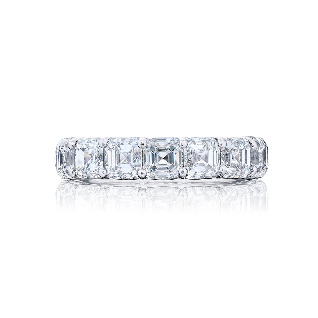 Elegance Elevated: Our stunning 3.54 ctw. GIA certified Diamond Band. These seven beautiful square emerald-cut diamonds are handcrafted in pure platinum.