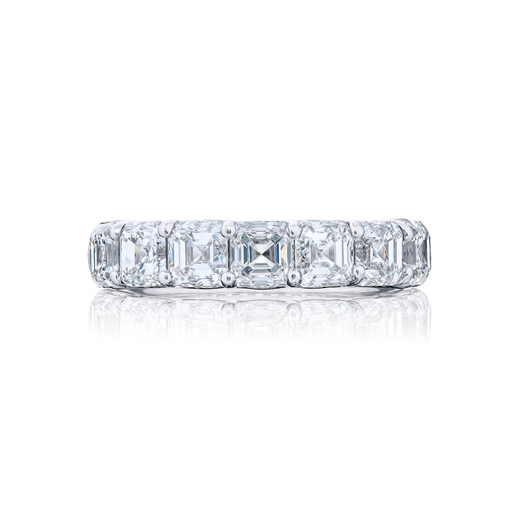 Elegance Elevated: Our stunning 3.54 ctw. GIA certified Diamond Band. These seven beautiful square emerald-cut diamonds are handcrafted in pure platinum.