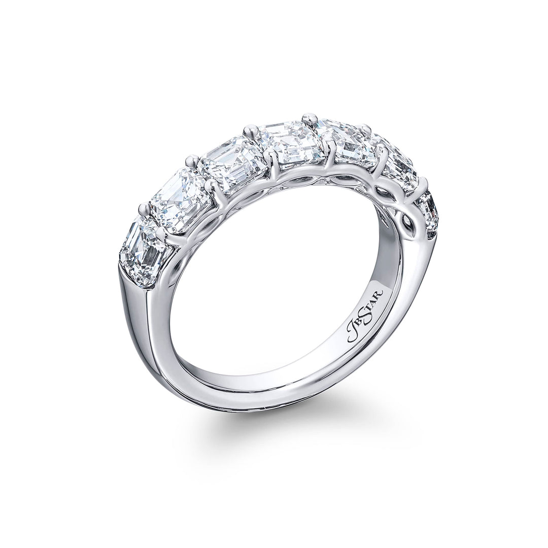 Elegance Elevated: Our stunning 3.54 ctw. GIA certified Diamond Band. These seven beautiful square emerald-cut diamonds are handcrafted in pure platinum.