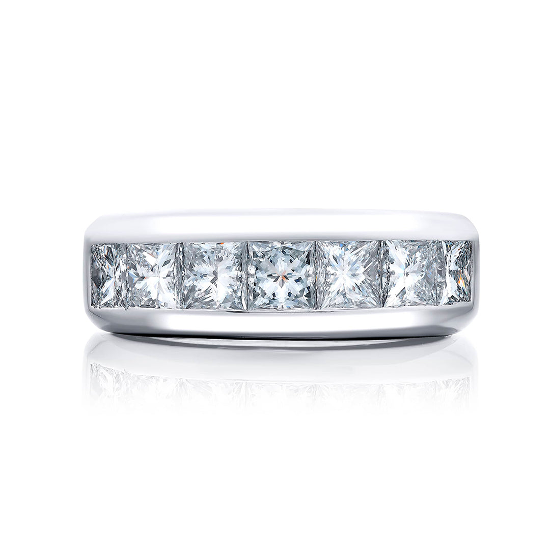Platinum Princess-Cut Diamond Single-Row Channel Set Mens Wedding Band