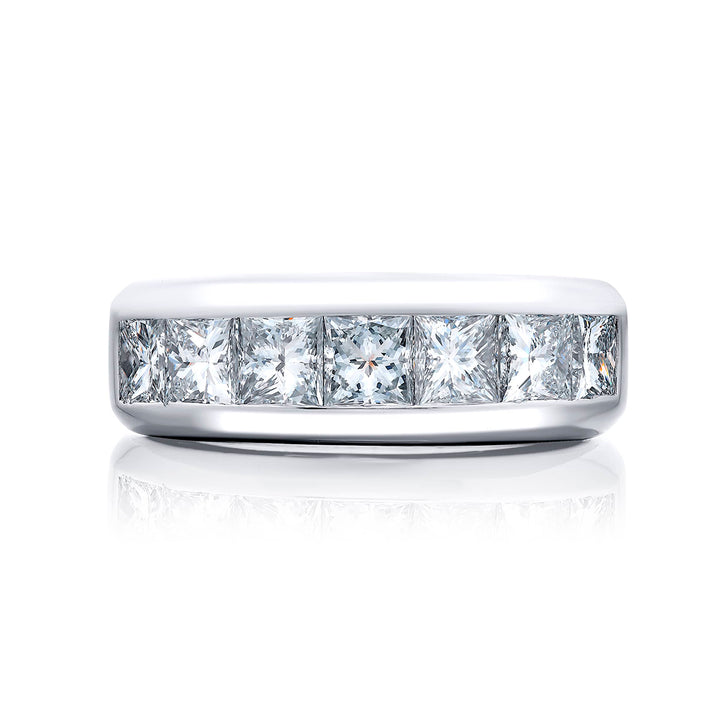 Platinum Princess-Cut Diamond Single-Row Channel Set Mens Wedding Band
